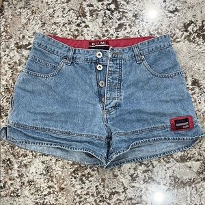 Blue Denim Jean Shorts Button-Fly B.U.M. Equipment with Red Accents